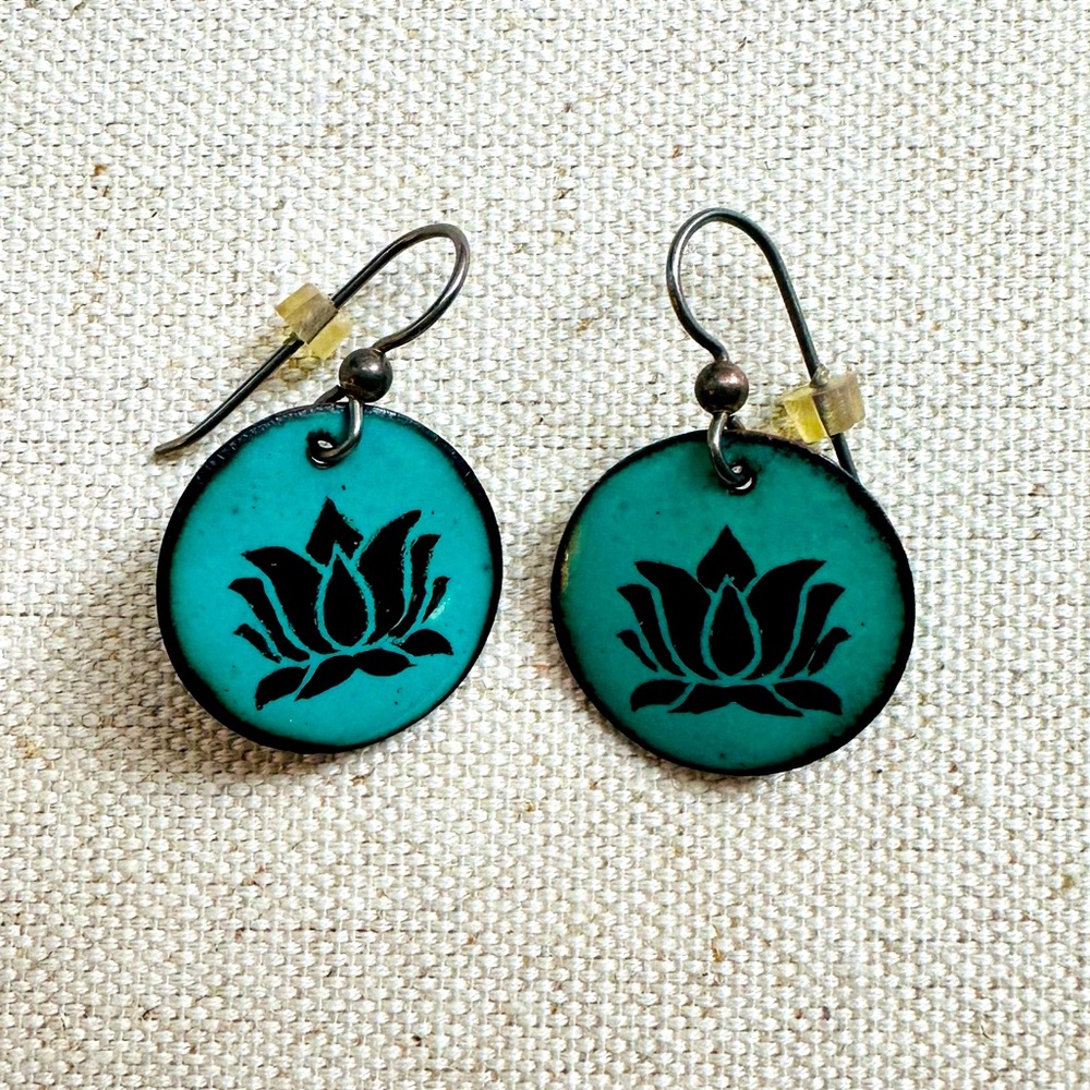 Handmade Enamel Lotus Flower Earrings